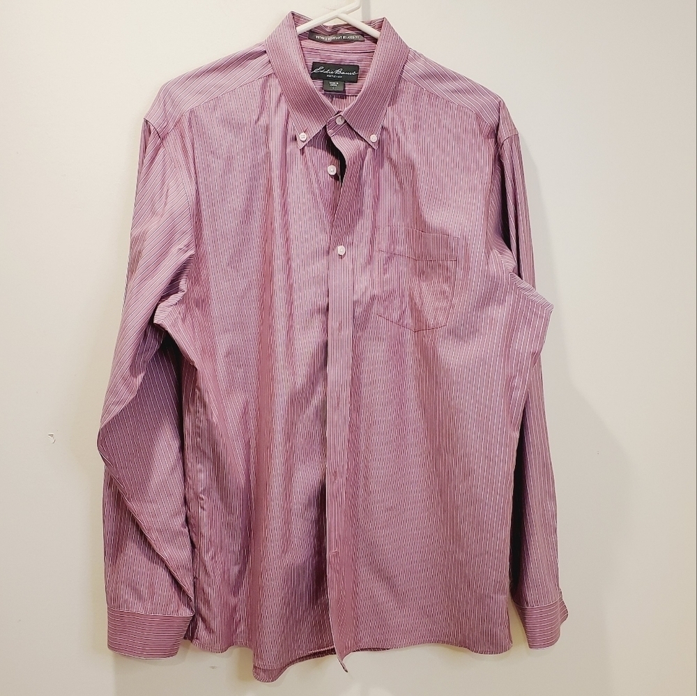 Eddie Bauer men's 100% cotton long sleeve stripped dress shirt size L